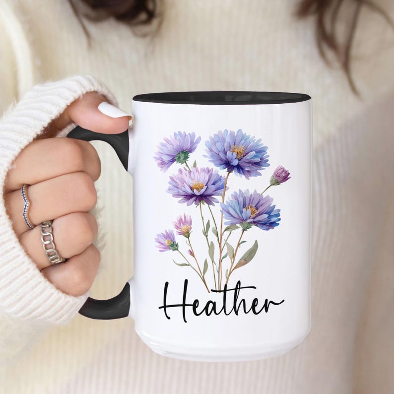 Custom Birth Flower Coffee Mug, Personalized Birthflower Cup with Name, Wildflower Birthday Mugs, December January February Birth Month Gift image 10