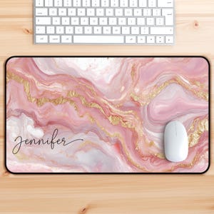 Personalized Pink Gold Desk Mat Mousepad with Name, Large Desktop Mats, Luxury Aesthetic  Keyboard Gaming Pad, Marble Office Decor Gift