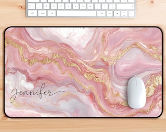 Personalized Pink Gold Desk Mat Mousepad with Name, Large Desktop Mats, Luxury Aesthetic  Keyboard Gaming Pad, Marble Office Decor Gift