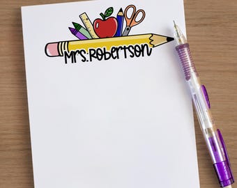 Personalized Teacher Note Pad, Custom Name stationery, Classroom Notepads, Teacher Pencil Style Notepad, Teacher Appreciation Gifts