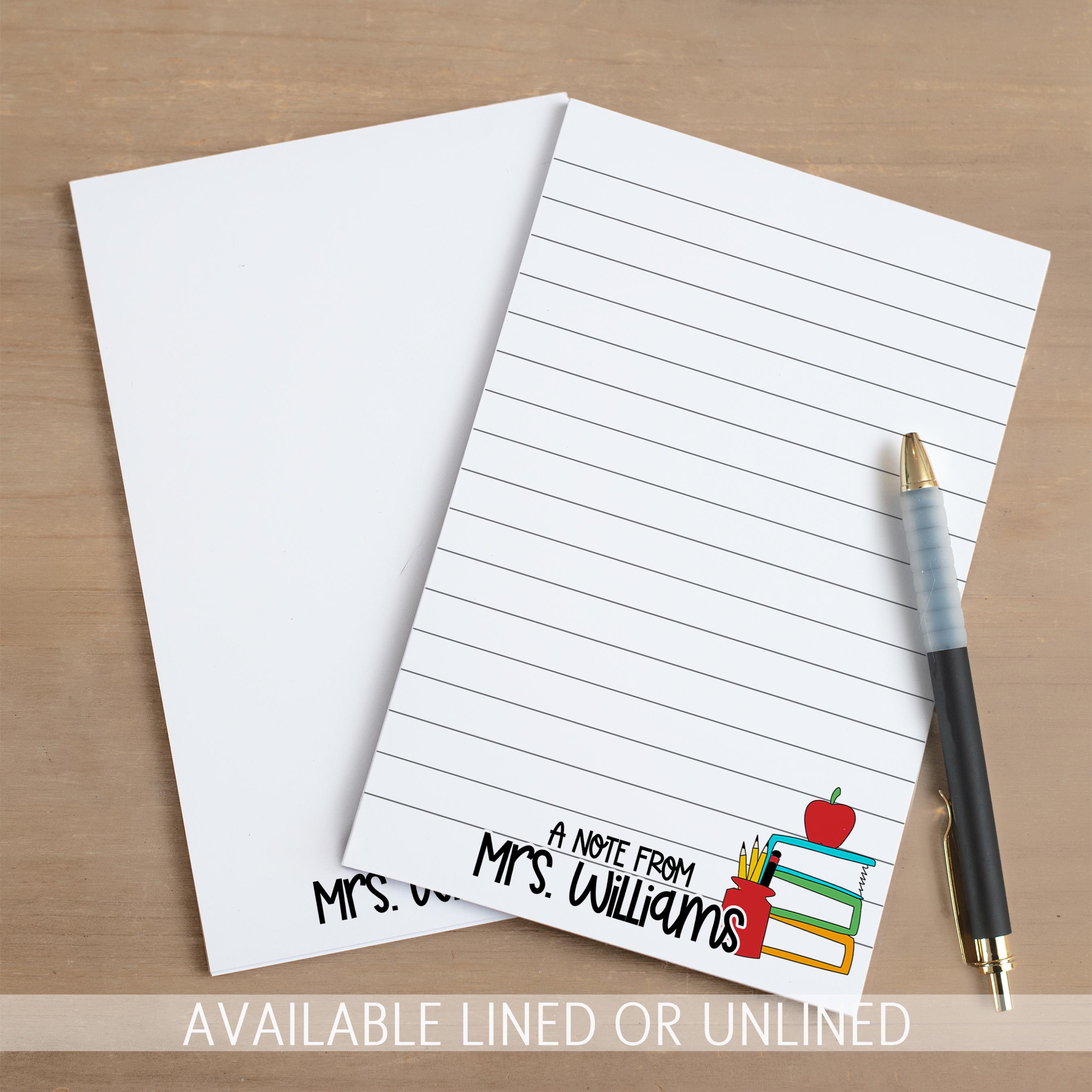 Personalized Teacher Note Pad, Custom Name Stationery, Classroom ...