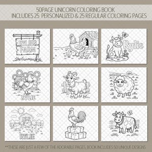Personalized Farm Coloring Book, Custom Kids Animals Coloring Books With Name, Stocking Stuffers, Party Favor gift, Boys & Girls Color Book image 3