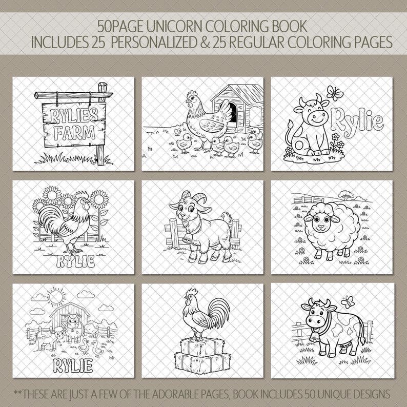 Personalized Farm Coloring Book, Custom Kids Animals Coloring Books With Name, Stocking Stuffers, Party Favor gift, Boys & Girls Color Book image 3