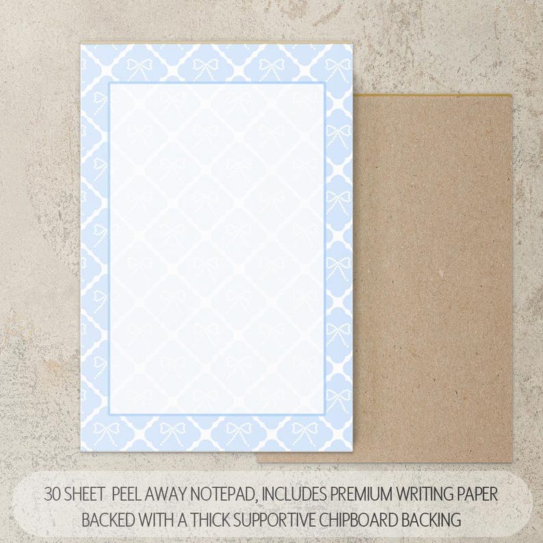 Personalized Stationery Set, Letter Writing Set, Writing Paper for Girls, Blue Coquette Bow Notebook, Notepads, Notecard Set, with Envelopes 画像 6