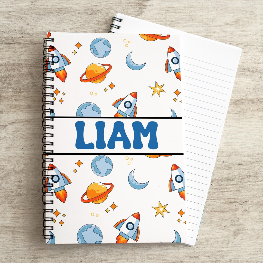 Boys Custom Notebook, Personalized Journal, Custom Space Rocket Ship ...