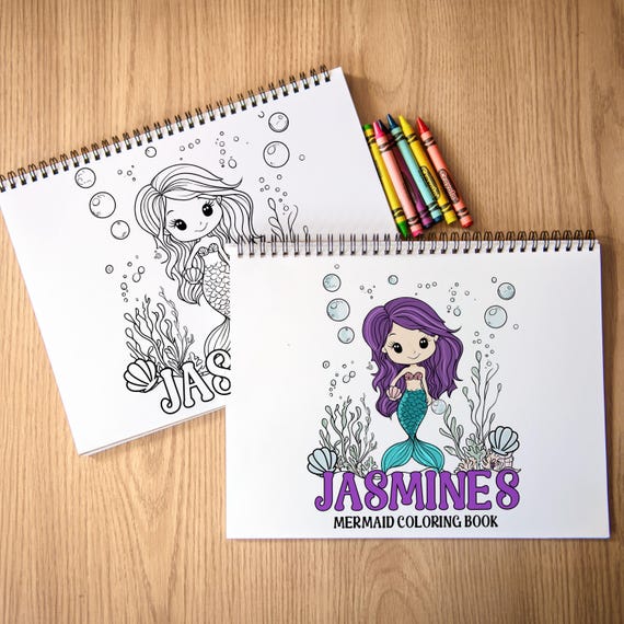 Personalized Mermaid Coloring Book, Custom Kids Coloring Books With Name,  Stocking Stuffers, Party Favor gift,& Girls Ocean Color Books