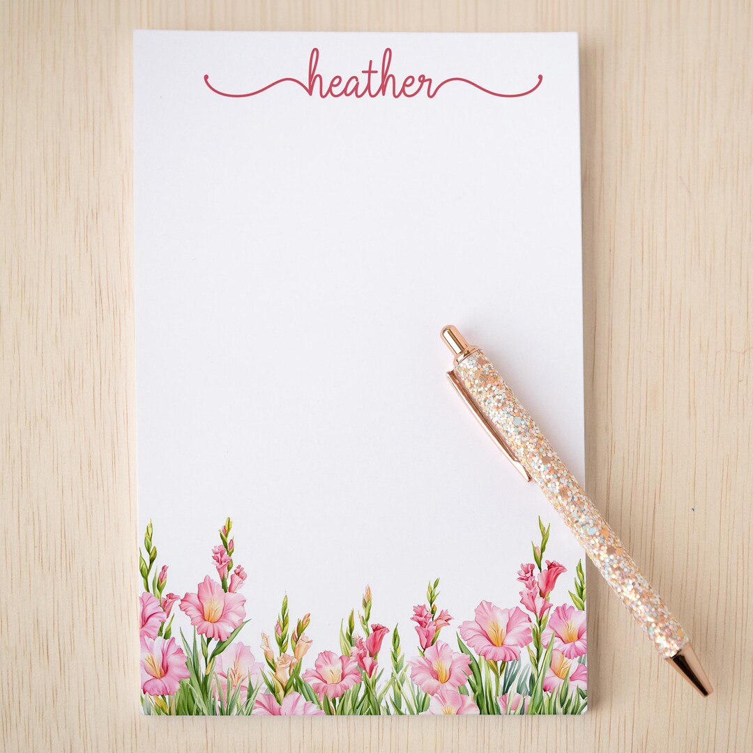 Personalized Pink Wildflower Notepad, Custom Name Notepads, Floral ...