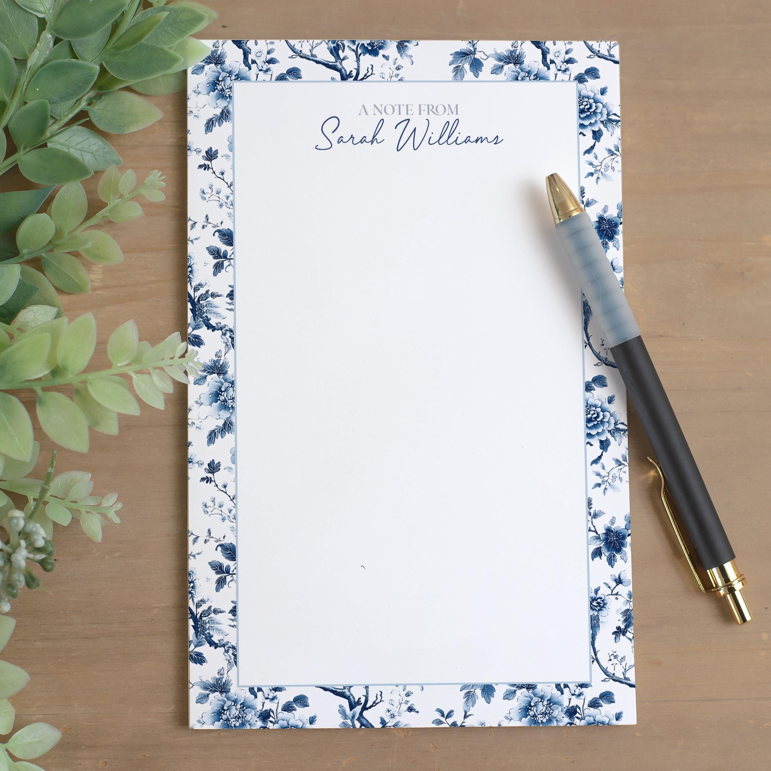 Personalized Notepad, Custom Name Notepads, Blue White Floral Blue ...