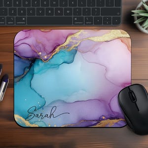Tapis de souris personnalisé avec nom, grands tapis de bureau modernes, clavier gaming coloré, décoration de bureau moderne image 5