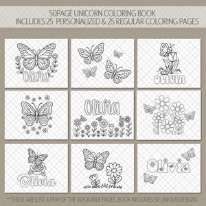 Girls Personalized Butterfly Coloring Book, Custom Kids Coloring Books With Name, Stocking Stuffers, Party Favor gift, Childrens name Books 画像 5