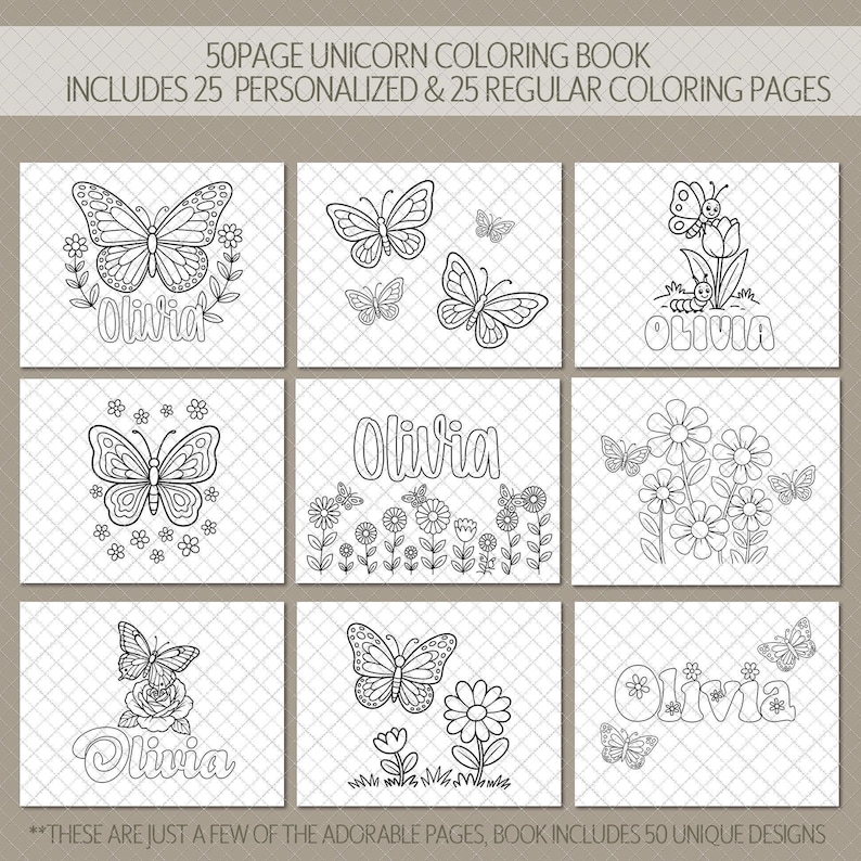 Girls Personalized Butterfly Coloring Book, Custom Kids Coloring Books With Name, Stocking Stuffers, Party Favor gift, Childrens name Books 画像 5