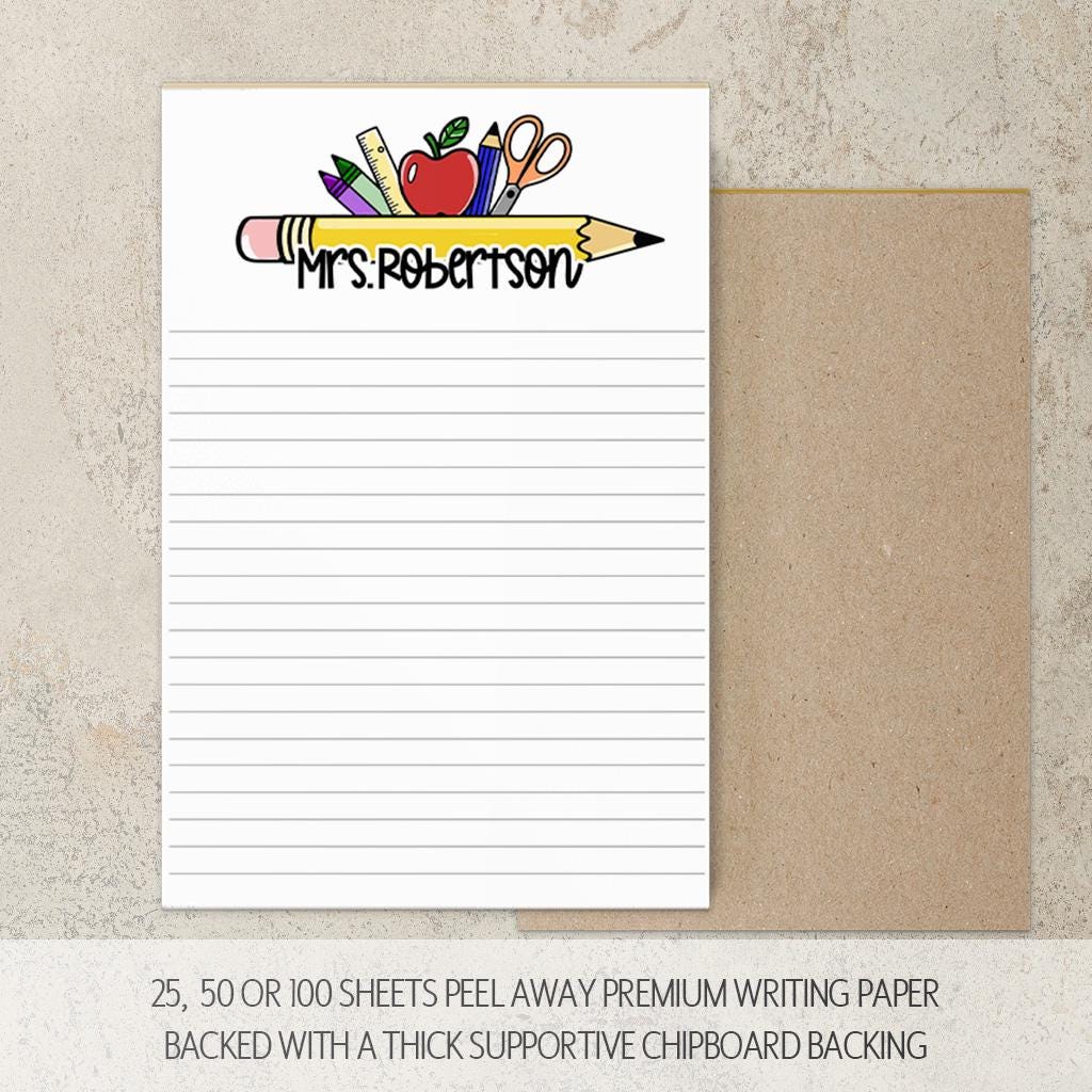 Custom Teacher Notepads Personalized Teacher Note Pad, Custom Name Stationery, Classroom ...