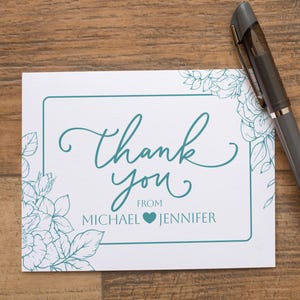 Cartes de remerciement pour mariage, Cartes de remerciement personnalisées pour mariage, Cartes florales pliées, Carte de remerciement pour une douche en couple, Cadeau de papeterie personnalisé