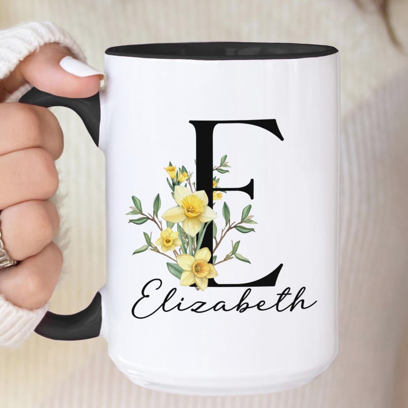 Custom Birth Flower Coffee Mug, Personalized June Birthflower Cup, Monogram Initial Name, Rose Birthday Mugs, Birth Month Gift, Mothers Day Bild 2