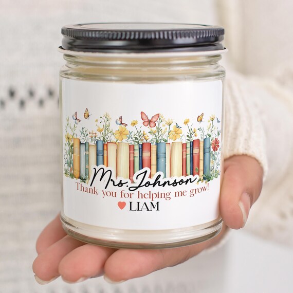 Personalized Teacher Candle, Thanks for Helping me Grow Teacher Appreciation Gift,  Custom End of Year Thank You Gift with name from student