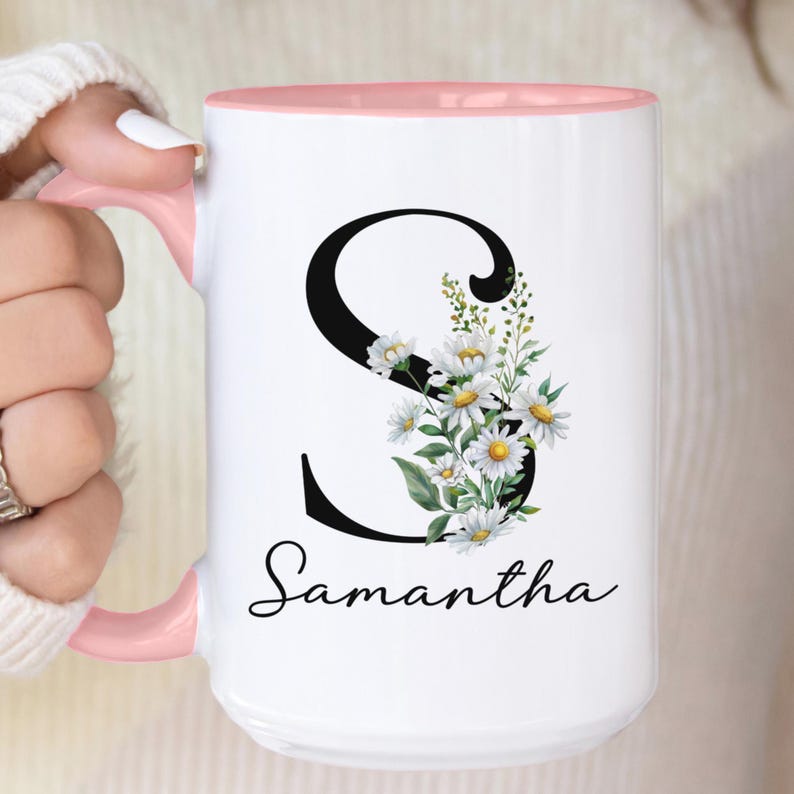 Custom Birth Flower Coffee Mug, Personalized June Birthflower Cup, Monogram Initial Name, Rose Birthday Mugs, Birth Month Gift, Mothers Day Bild 4