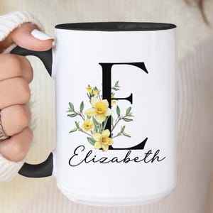 Custom Birth Flower Coffee Mug, Personalized March Birthflower Cup, Monogram Initial and Name, Birthday Mugs, Birth Month Gift, Mothers Day