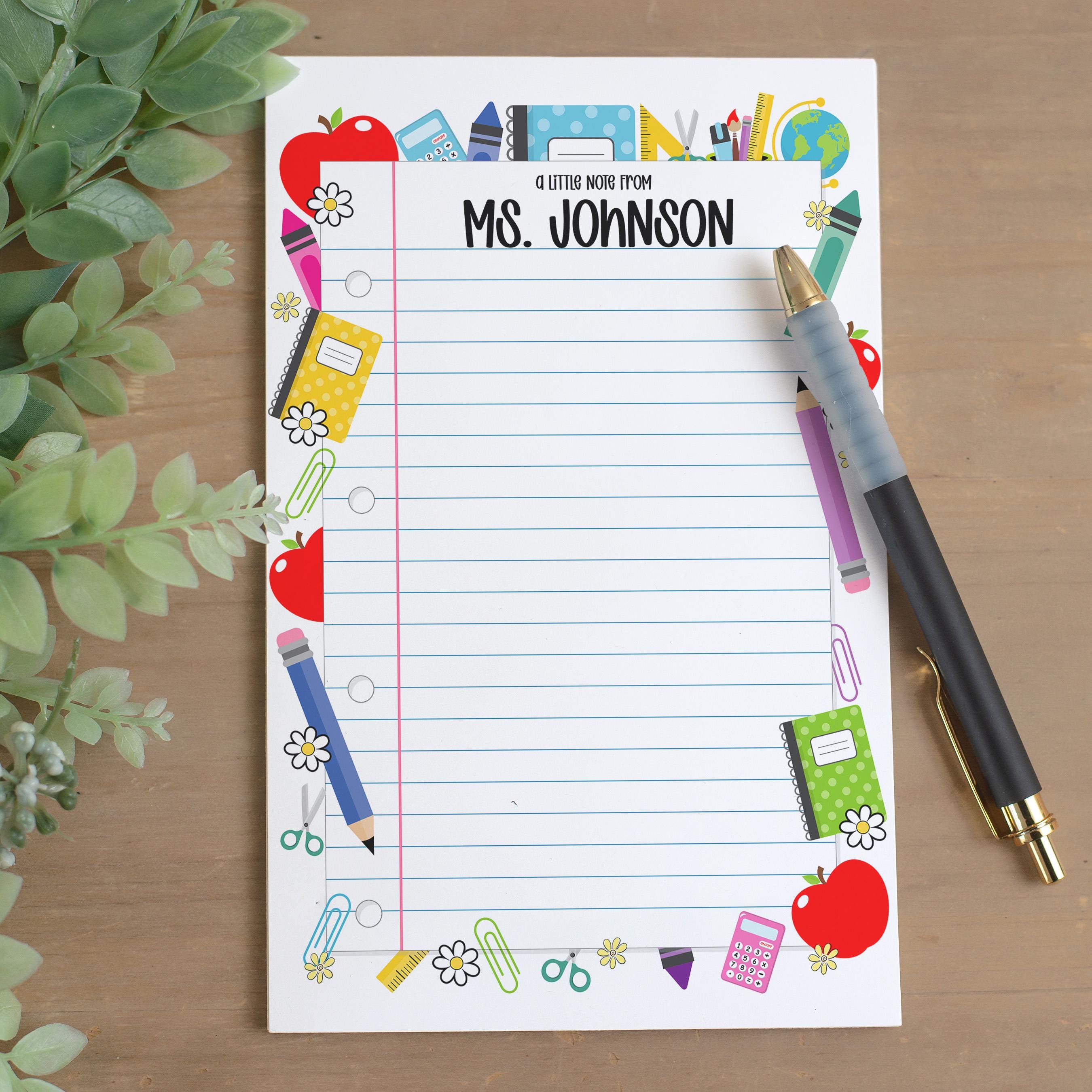 Personalized Teacher Note Pad, Custom Name Stationery, Classroom ...