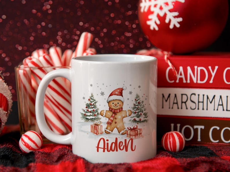Personalized Christmas Mug , Custom Gingerbread Cocoa Mugs, Christmas Mugs for Kids, Custom Camper Mug with your Name, Stainless Steel Mugs image 4