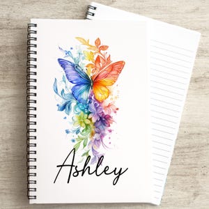 Personalized Notebook Custom Rainbow Butterfly Journal, Name Notebook, Pretty Girls Notepad Gifts for Teacher, Back to School Gifts for Her