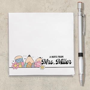 Personalized Teacher Note Pad, Custom Post It Sticky Notes, Name stationery, Sticky Notepad,  School Teacher Teachers Aide Appreciation Gift