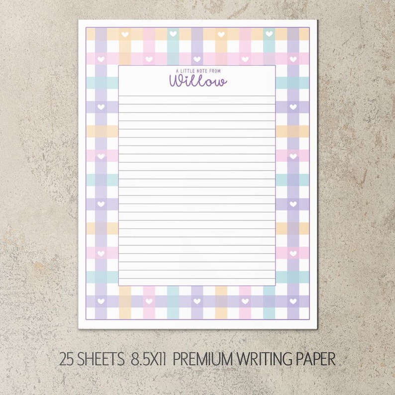Personalized Stationery Set, Kids Letter Writing Set, Writing Paper for Girls, Heart Notebook, Girls Notepads, Notecard Set, with Envelopes afbeelding 6