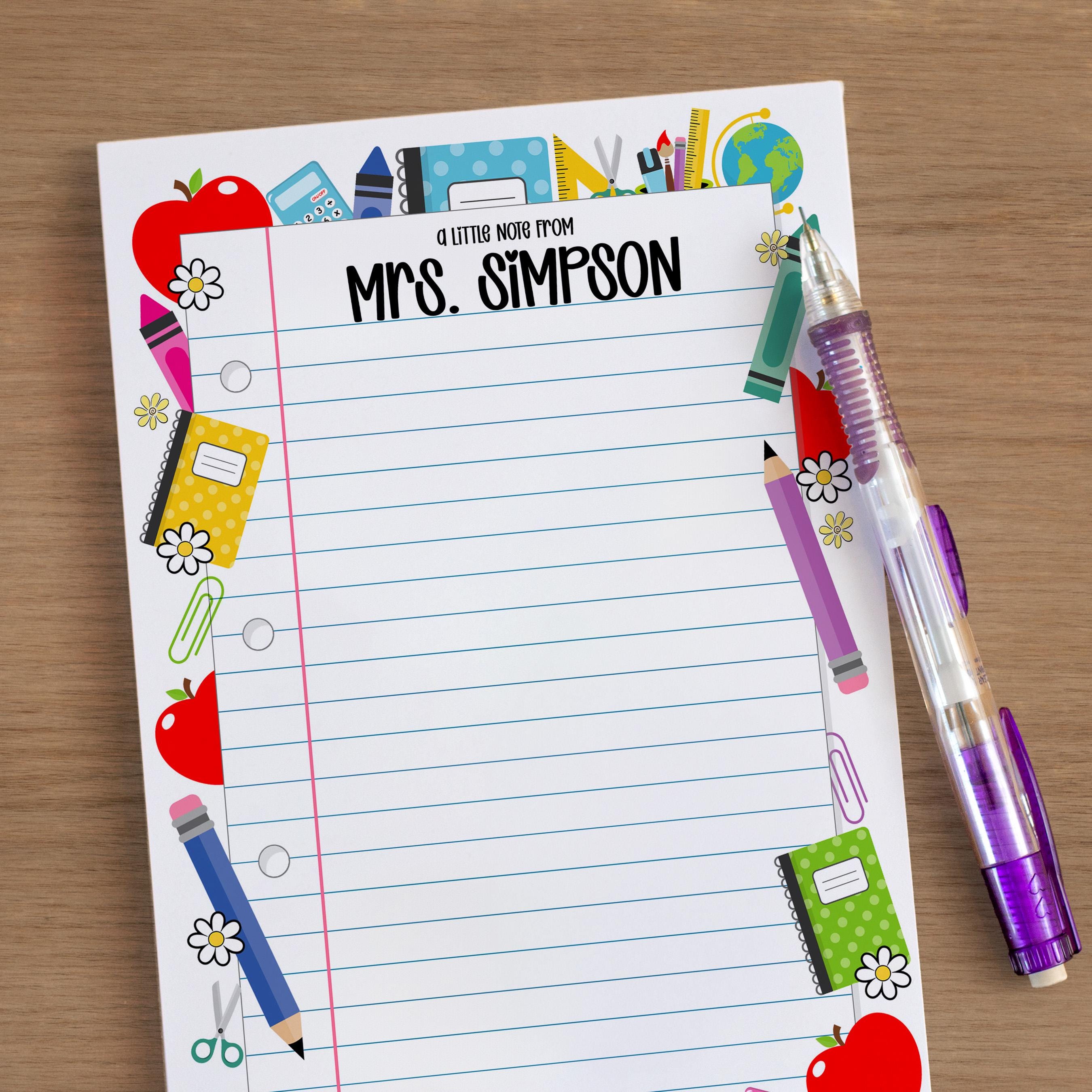 Personalized Teacher Note Pad, Custom Name Stationery, Classroom ...