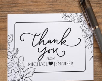 Wedding Thank You Cards Personalized Wedding Thank You Notes, Floral Folded Cards, Couples Shower Thank You Card, Custom Stationery Gift