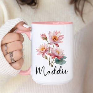 Custom Birth Flower Coffee Mug, Personalized Birthflower Cup with Name, Wildflower Birthday Mugs, December January February Birth Month Gift image 6