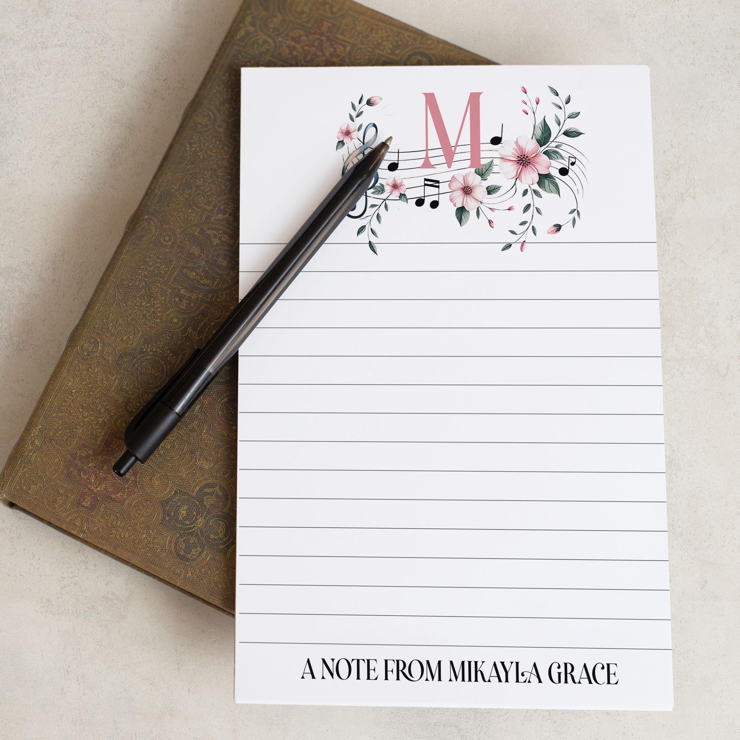 Personalized Music Notepad, Floral Music Notes Note Pad, Unique ...