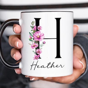 Custom Birth Flower Coffee Mug, Personalized June Birthflower Cup, Monogram Initial Name, Rose Birthday Mugs, Birth Month Gift, Mothers Day Bild 5