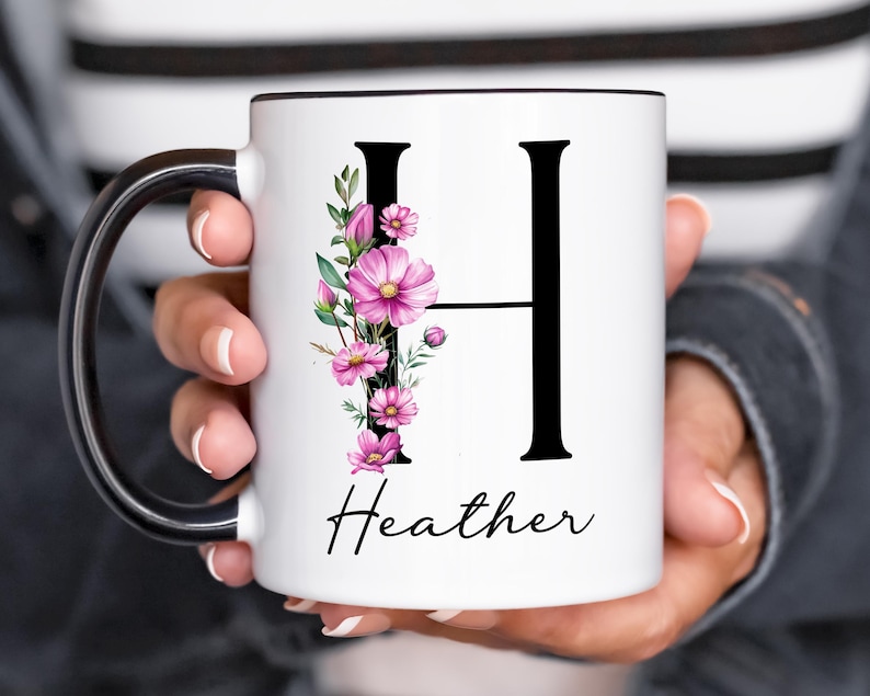 Custom Birth Flower Coffee Mug, Personalized June Birthflower Cup, Monogram Initial Name, Rose Birthday Mugs, Birth Month Gift, Mothers Day Bild 5