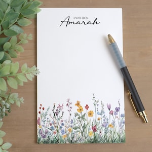 Personalized Notepad, Custom Wildflower Name Notepads, Pretty Flower Garden Note Pad, Gifts for Her, Thank You Notes, Custom Stationery