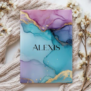 Custom Hardcover Journal Notebook, Personalized Women Writing Notebooks, Custom Name, Purple Marbled Journals, Gift for Mothers day, for her