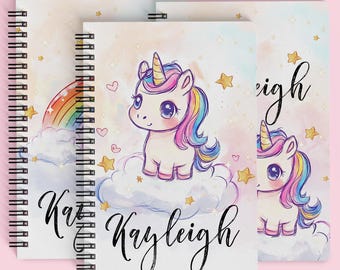 Girls Custom Unicorn Notebook, Personalized Journals, Custom Spiral Notebook, Writing Notebooks, Kids Name Journals, Girls Custom Notebooks