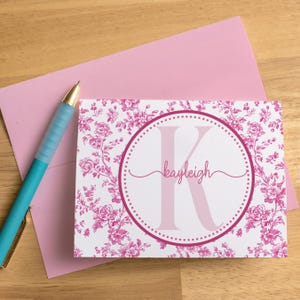 Personalized Note Cards with Name, Blue White Toile Chinoiserie Stationery Set, Custom Folded Notecards with Envelopes,  Thank You Cards
