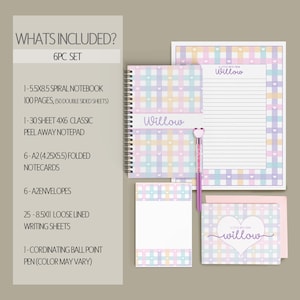 Personalized Stationery Set, Kids Letter Writing Set, Writing Paper for Girls, Heart Notebook, Girls Notepads, Notecard Set, with Envelopes 6pc Stationery Set