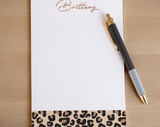 Personalized Notepad, Custom Cheetah Print Name Notepads, Cute Aesthetic Women's Note Pad, Leopard, Custom Stationery. Teacher Gift,