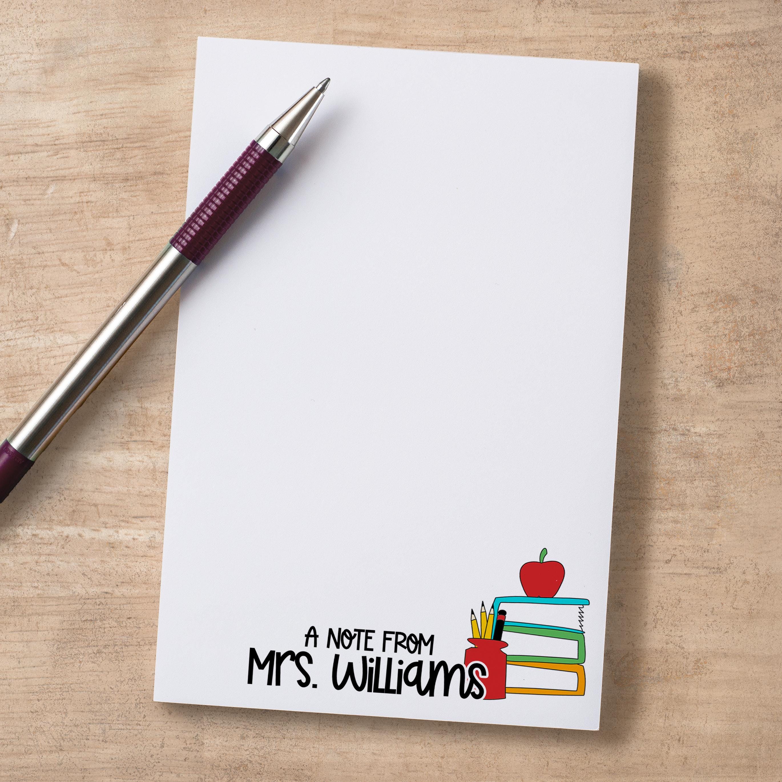 Custom Teacher Notepads Personalized Teacher Note Pad, Custom Name Stationery, Classroom ...