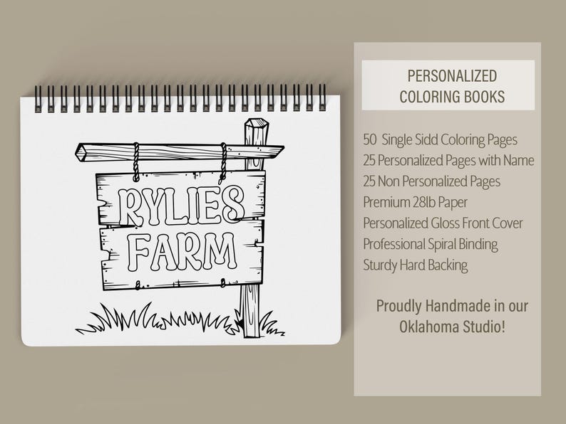 Personalized Farm Coloring Book, Custom Kids Animals Coloring Books With Name, Stocking Stuffers, Party Favor gift, Boys & Girls Color Book image 4