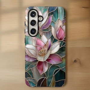 Stained Glass Samsung Phone Case, Boho Floral Flowers Aesthetic Cover for Android S25, S25 Plus S24, S24 Ultra, Galaxy S23 S21, gift for her