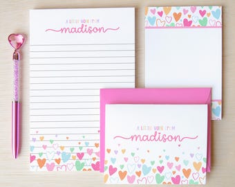 Personalized Stationery Set, Girls Letter Writing Paper Gift Sets, Writing Paper & Envelopes, Notepad, Notecards w Glitter Pen for Kids