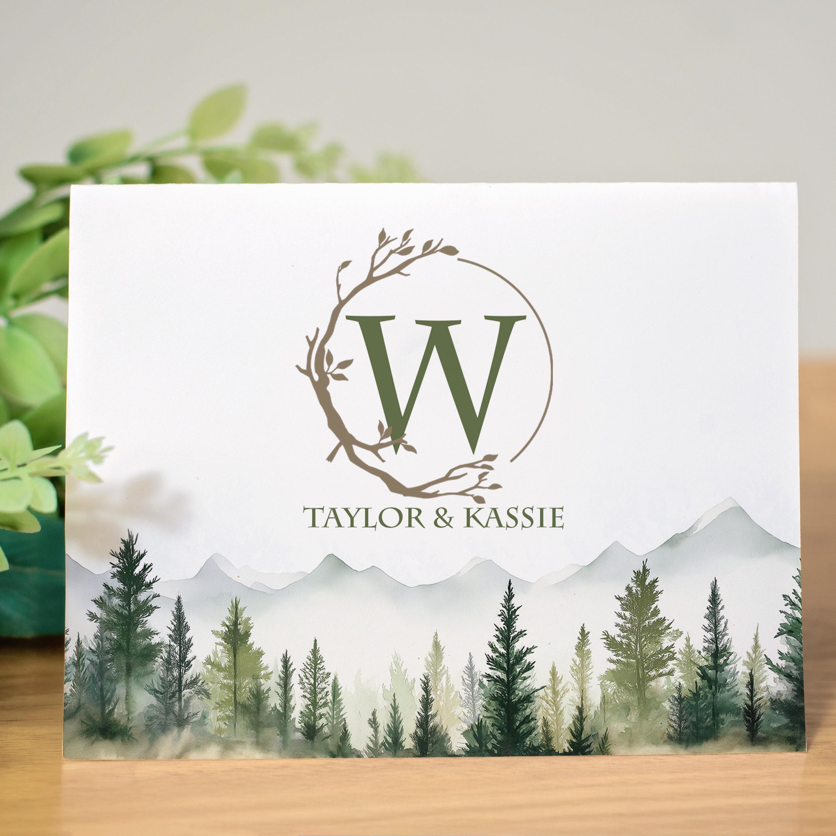 Personalized Note Cards With Name, Set of Mountain, Evergreen Forest ...