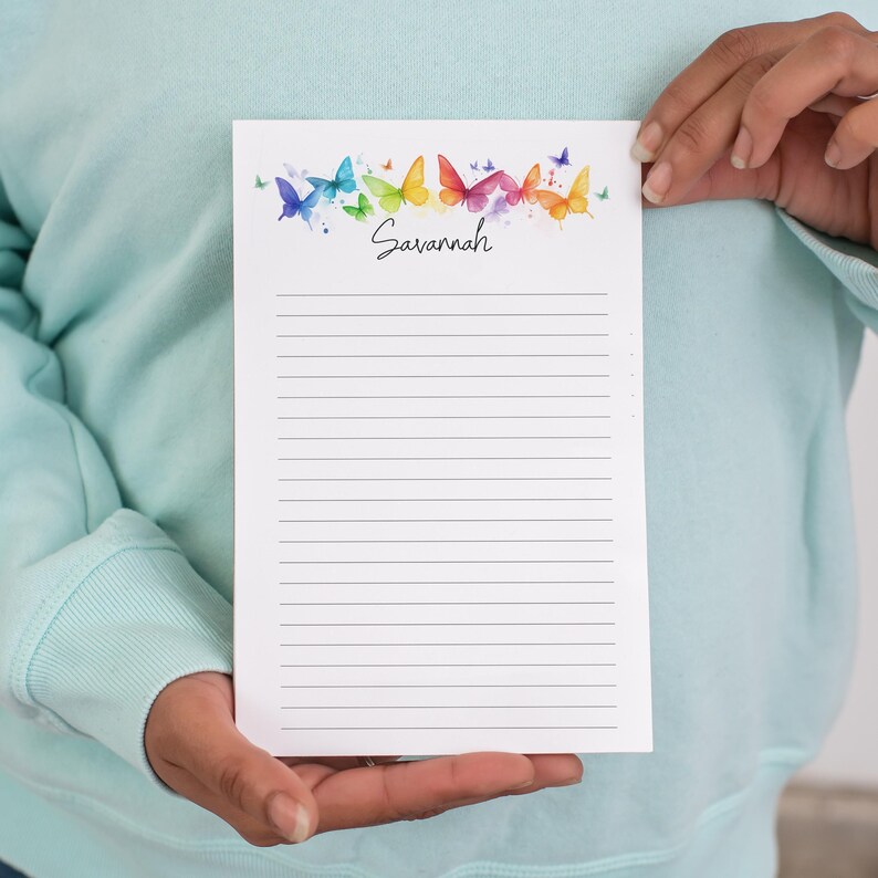 Personalized Notepad, Custom Rainbow Butterfly Name Notepads, Co-worker ...