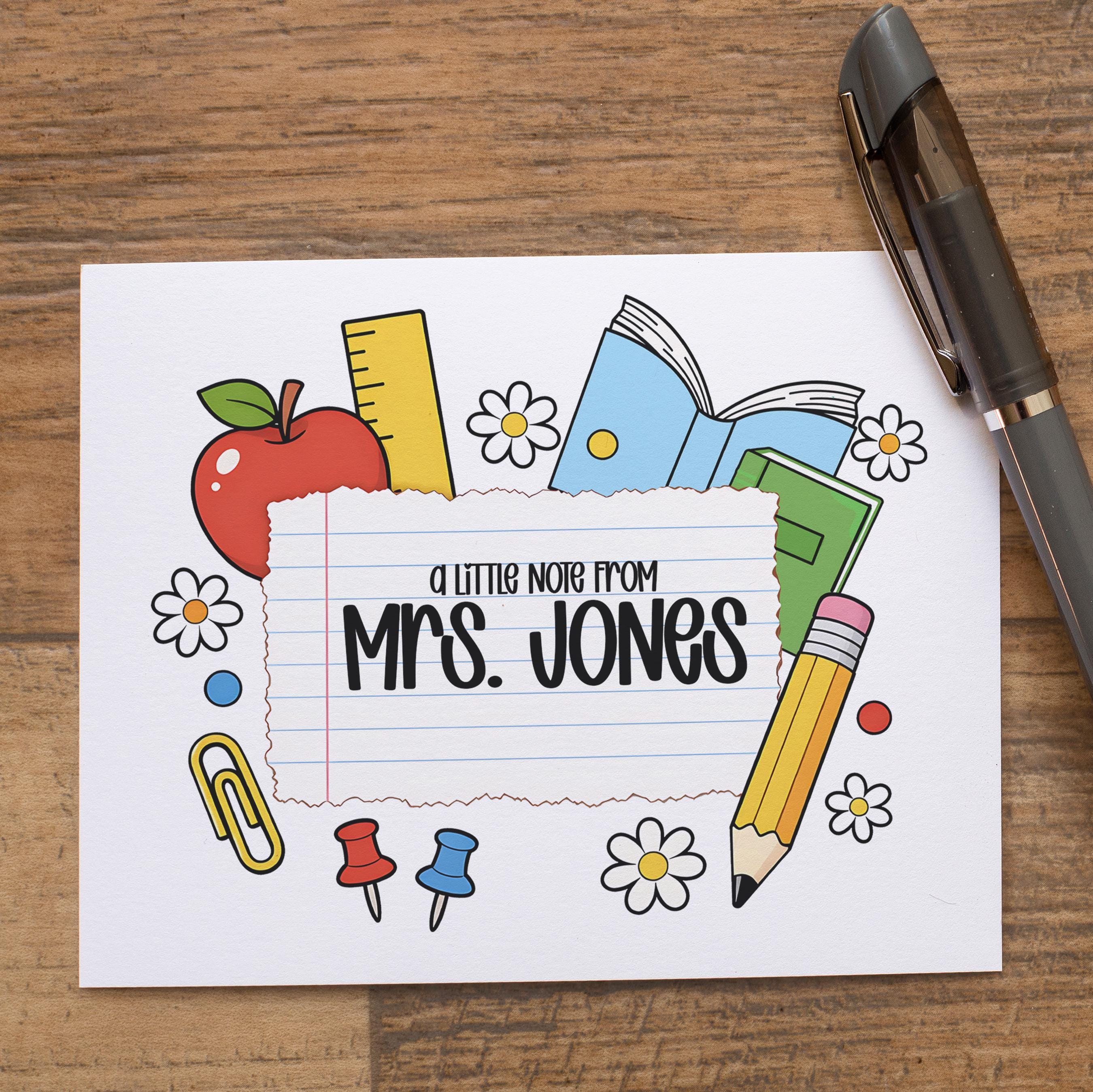 Personalized Teacher Notecards, Custom Note Card Stationery, Classroom ...