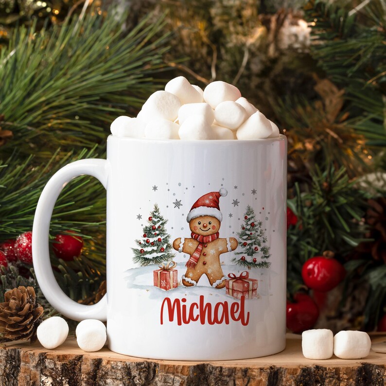 Personalized Christmas Mug , Custom Gingerbread Cocoa Mugs, Christmas Mugs for Kids, Custom Camper Mug with your Name, Stainless Steel Mugs image 7
