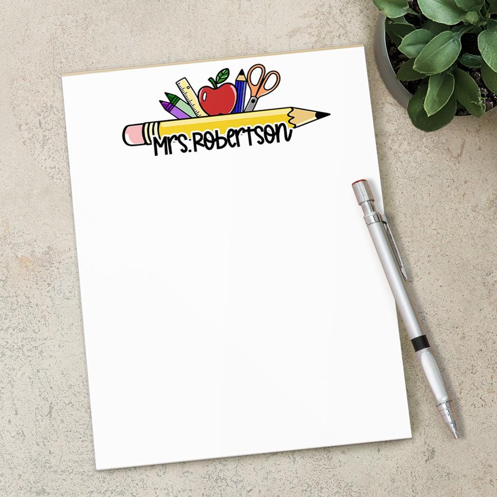 Personalized Teacher Note Pad, Custom Name Stationery, Classroom ...