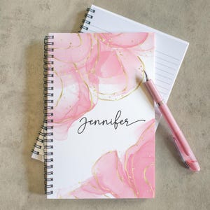 Personalized Pink Notebook, Girls Spiral Notebook Custom Name ,Teacher Back to Appreciation, Gratitude journal, Girls Pretty Sketchbook