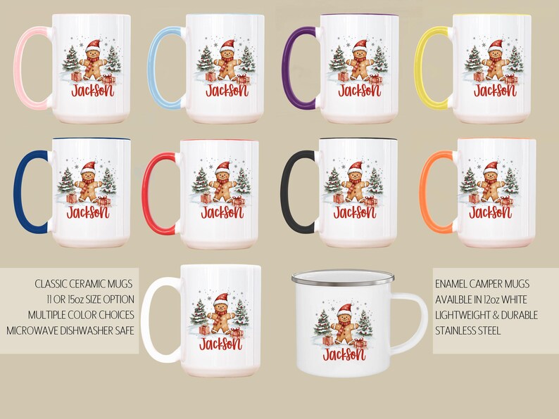 Personalized Christmas Mug , Custom Gingerbread Cocoa Mugs, Christmas Mugs for Kids, Custom Camper Mug with your Name, Stainless Steel Mugs image 8