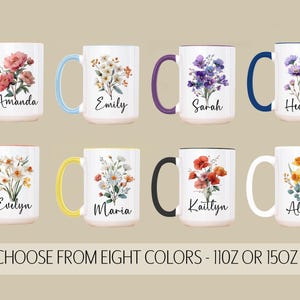 Custom Birth Flower Coffee Mug, Personalized Birthflower Cup with Name, Wildflower Birthday Mugs, December January February Birth Month Gift image 5